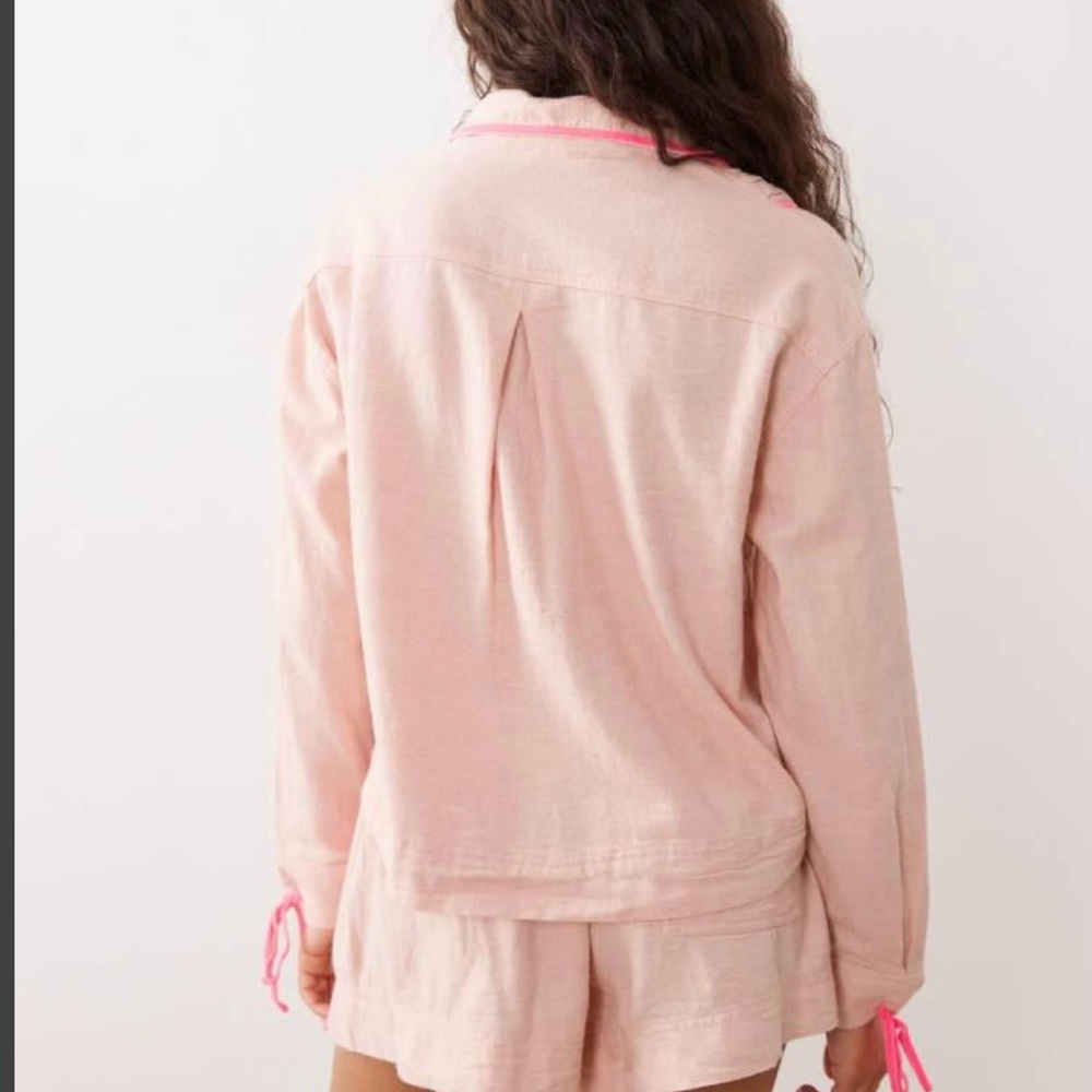 Free People Close to Home Flannel Pajama Set, Multiple Sizes, Neon Peach, NWT - Picture 2 of 4